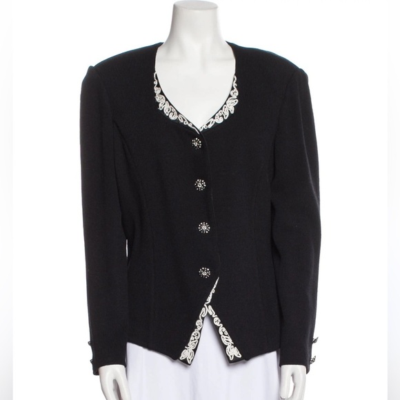 St. John evening Santana knit black jeweled cardigan sweater 8 vintage - Picture 2 of 13